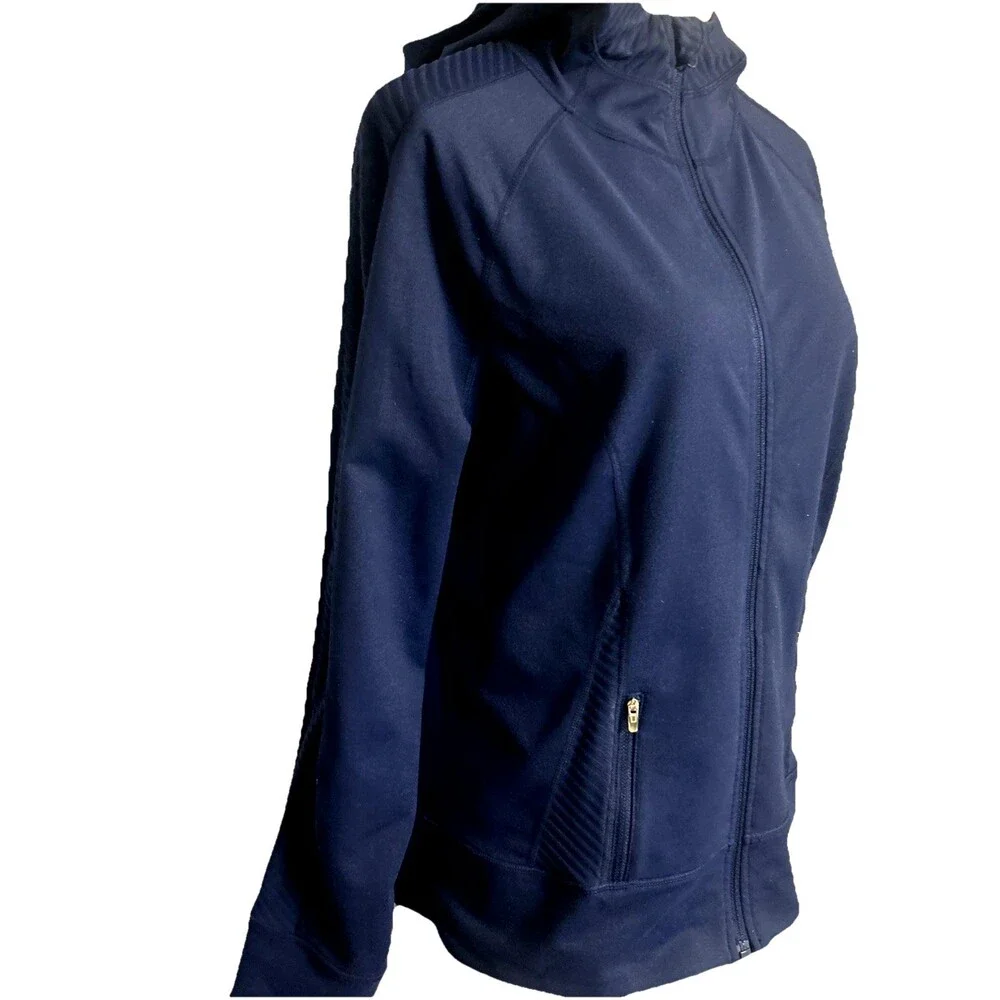 Zella Women's Sz L Full Zip Hoodie Tie Back Navy Blue Long Sleeves Athleisure
